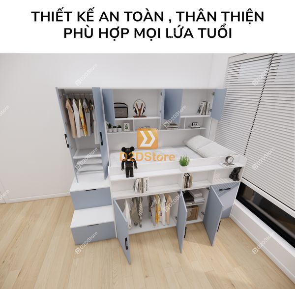 Giường ngủ kết hợp bàn học tủ áo GDN.BT05