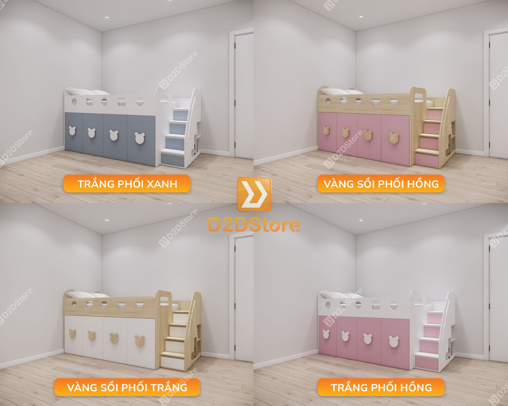  Giường ngủ kết hợp bàn học tủ áo GDN.BT18 