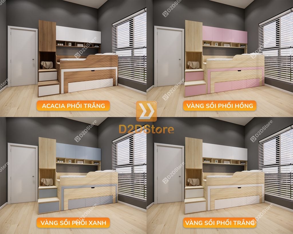 Giường ngủ kết hợp bàn học tủ áo GDN.BT20