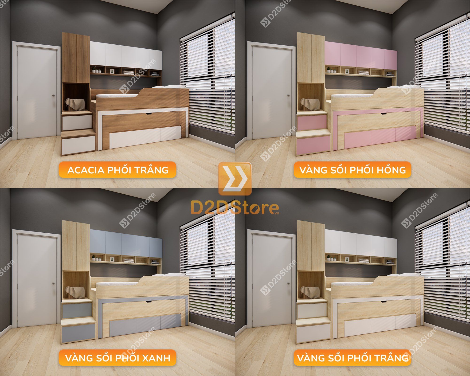  Giường ngủ kết hợp bàn học tủ áo GDN.BT20 
