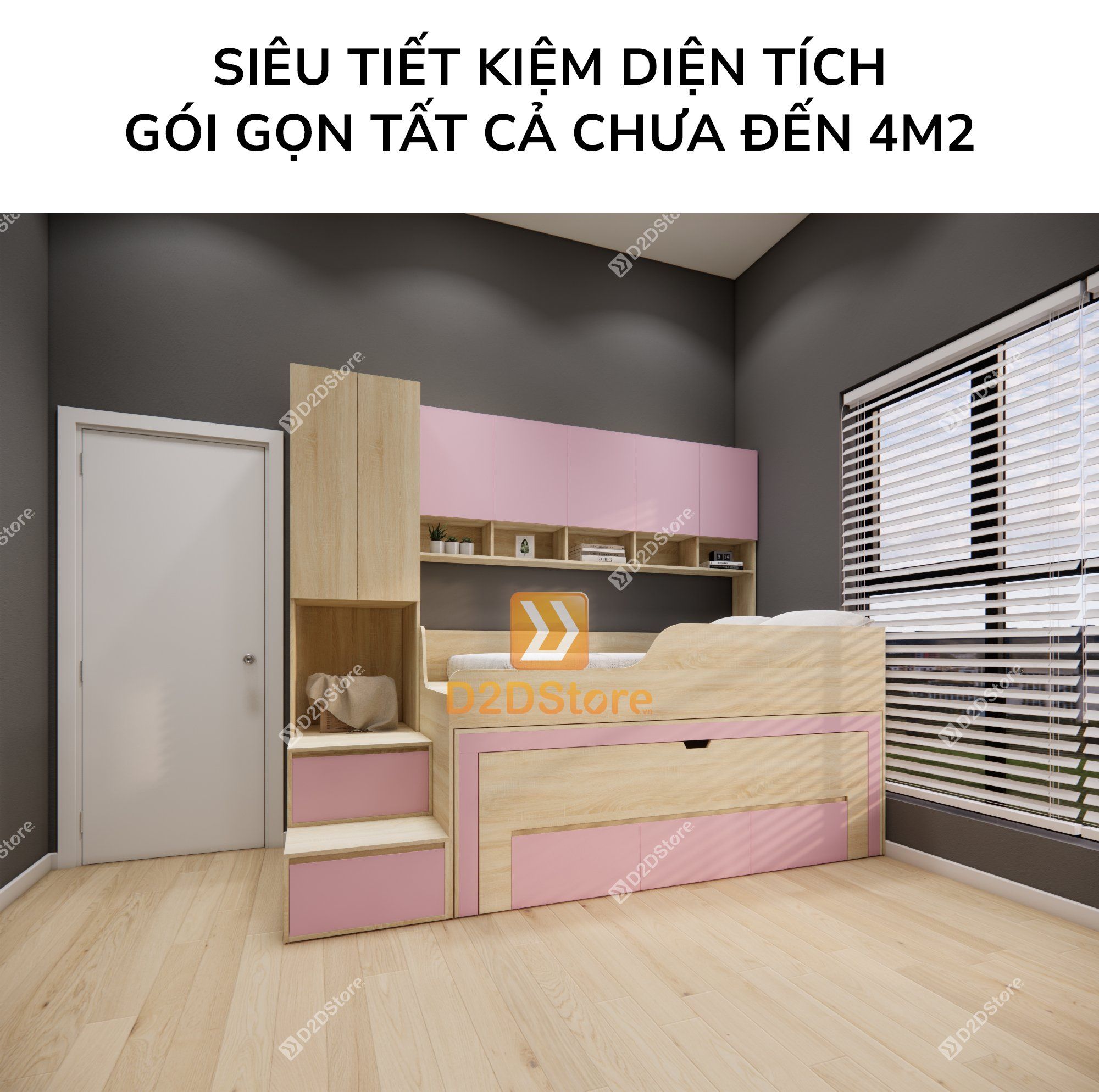  Giường ngủ kết hợp bàn học tủ áo GDN.BT20 