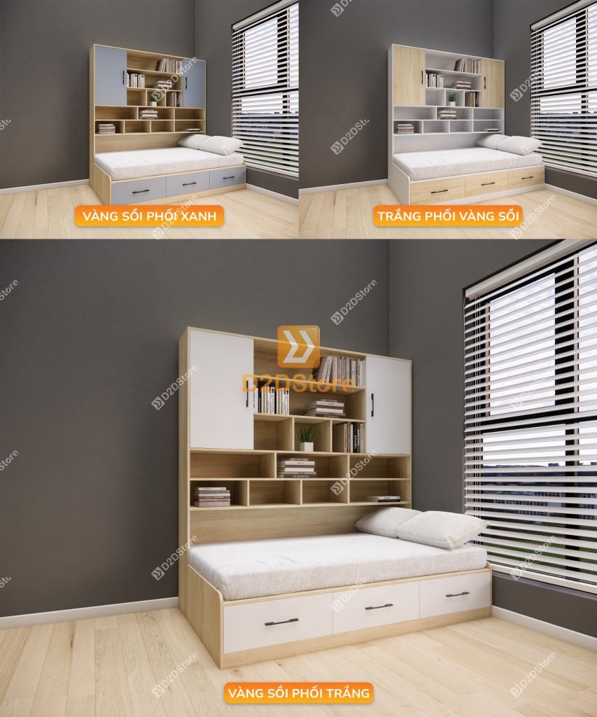 Giường ngủ kết hợp tủ kệ sách GDN.KS01
