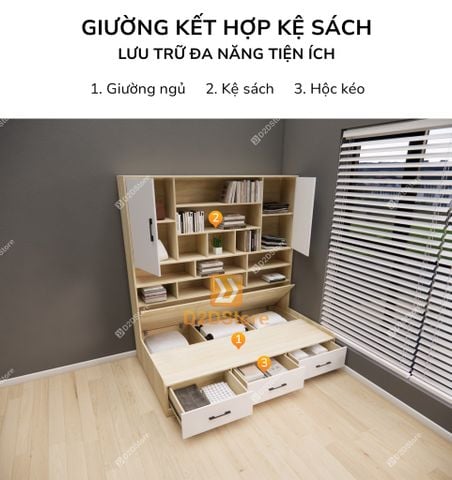 Giường ngủ kết hợp tủ kệ sách GDN.KS01