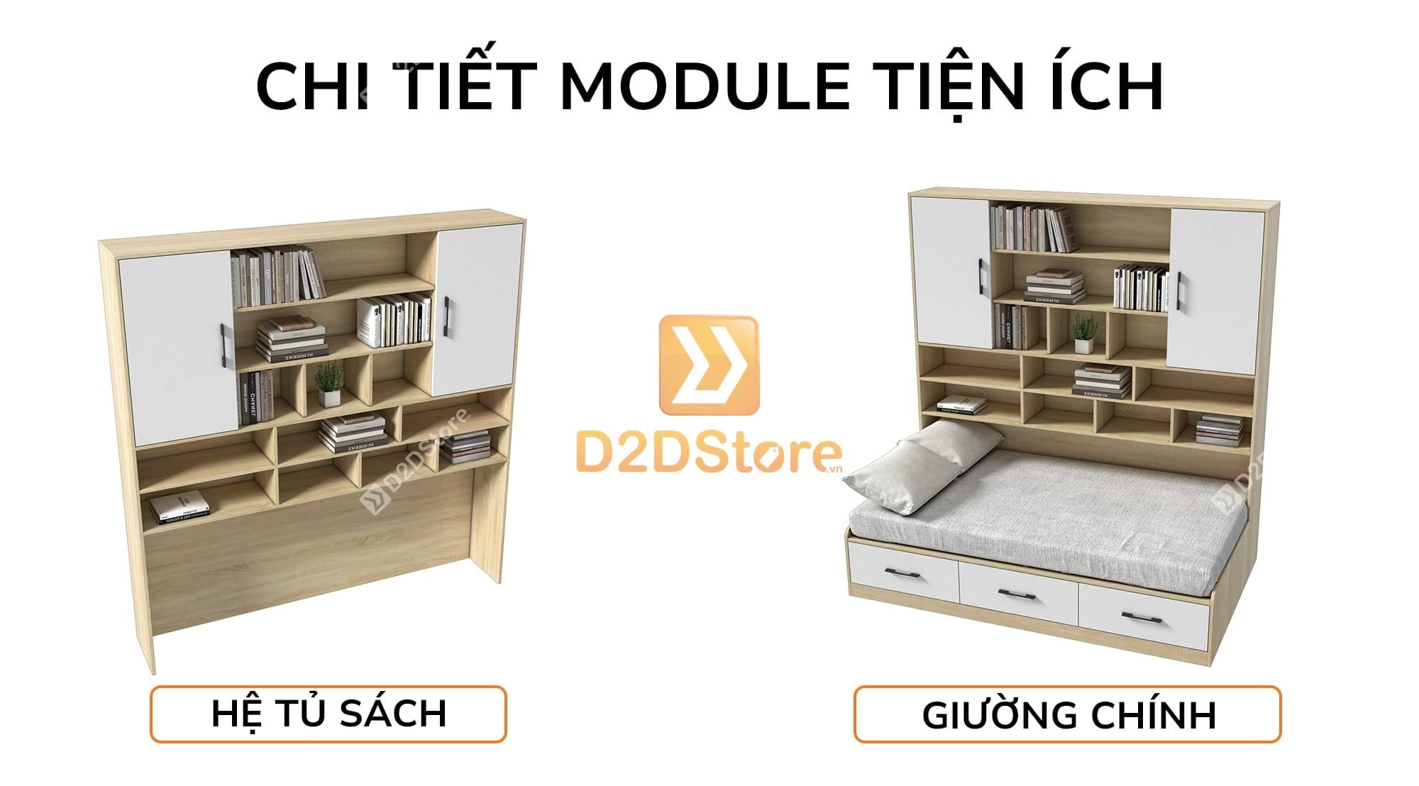  Giường ngủ kết hợp tủ kệ sách GDN.KS01 