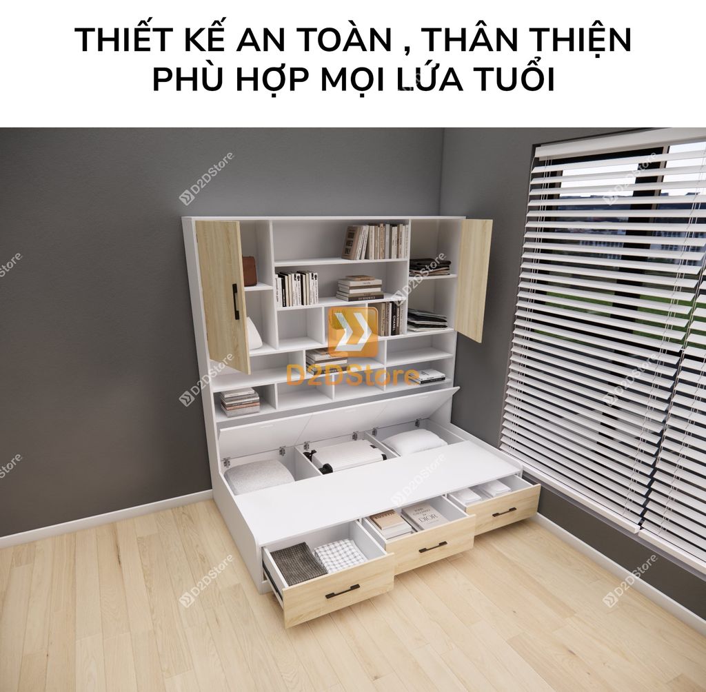 Giường ngủ kết hợp tủ kệ sách GDN.KS01