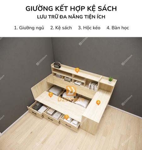 Giường ngủ kết hợp tủ kệ sách GDN.KS02