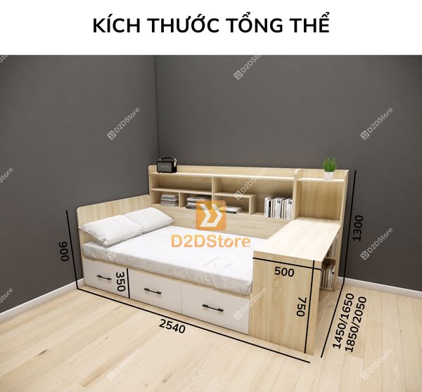 Giường ngủ kết hợp tủ kệ sách GDN.KS02