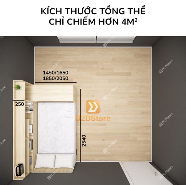 Giường ngủ kết hợp tủ kệ sách GDN.KS02