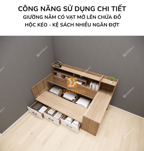 Giường ngủ kết hợp tủ kệ sách GDN.KS02