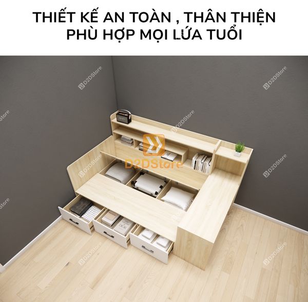 Giường ngủ kết hợp tủ kệ sách GDN.KS02