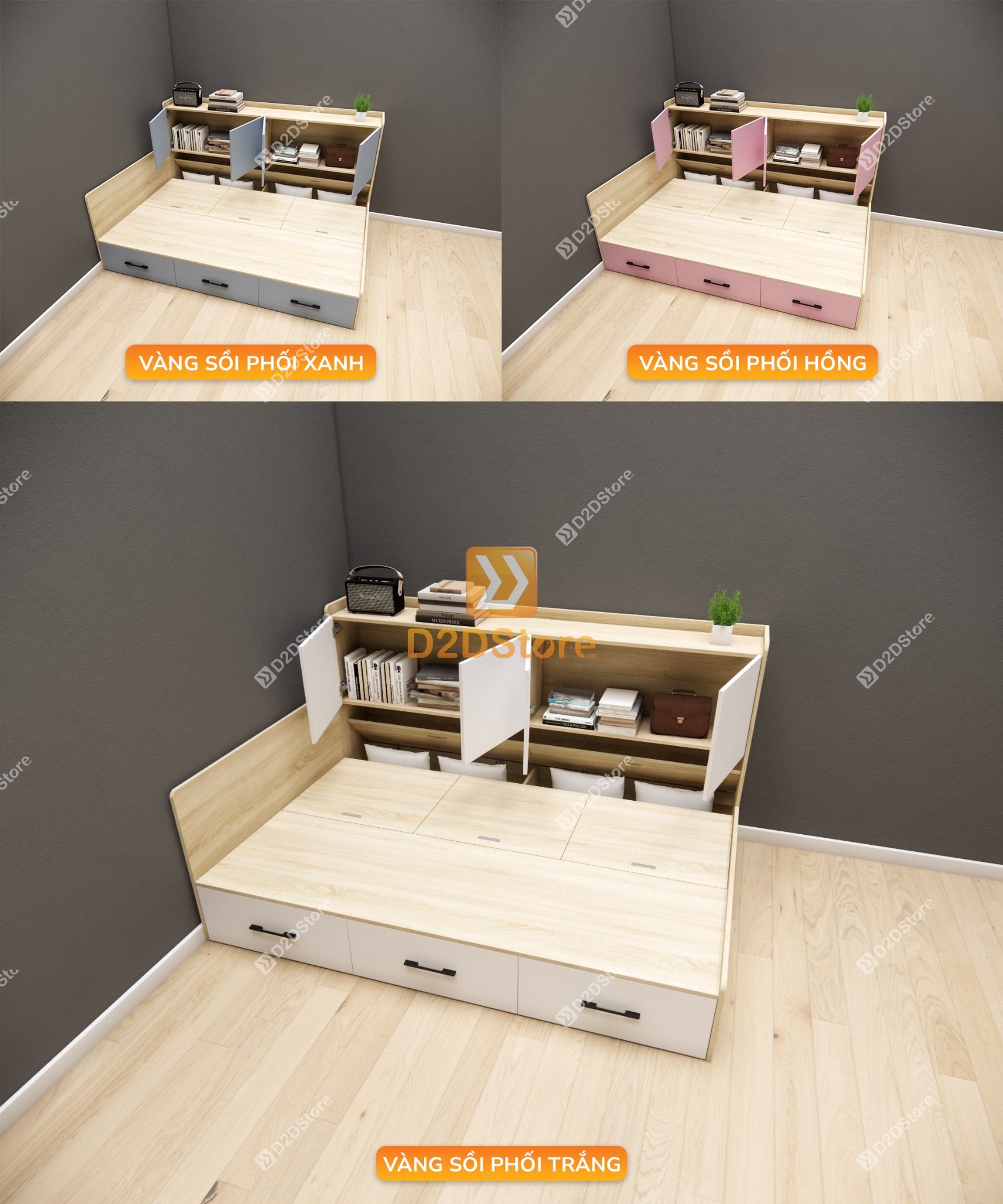  Giường ngủ kết hợp tủ kệ sách GDN.KS03 