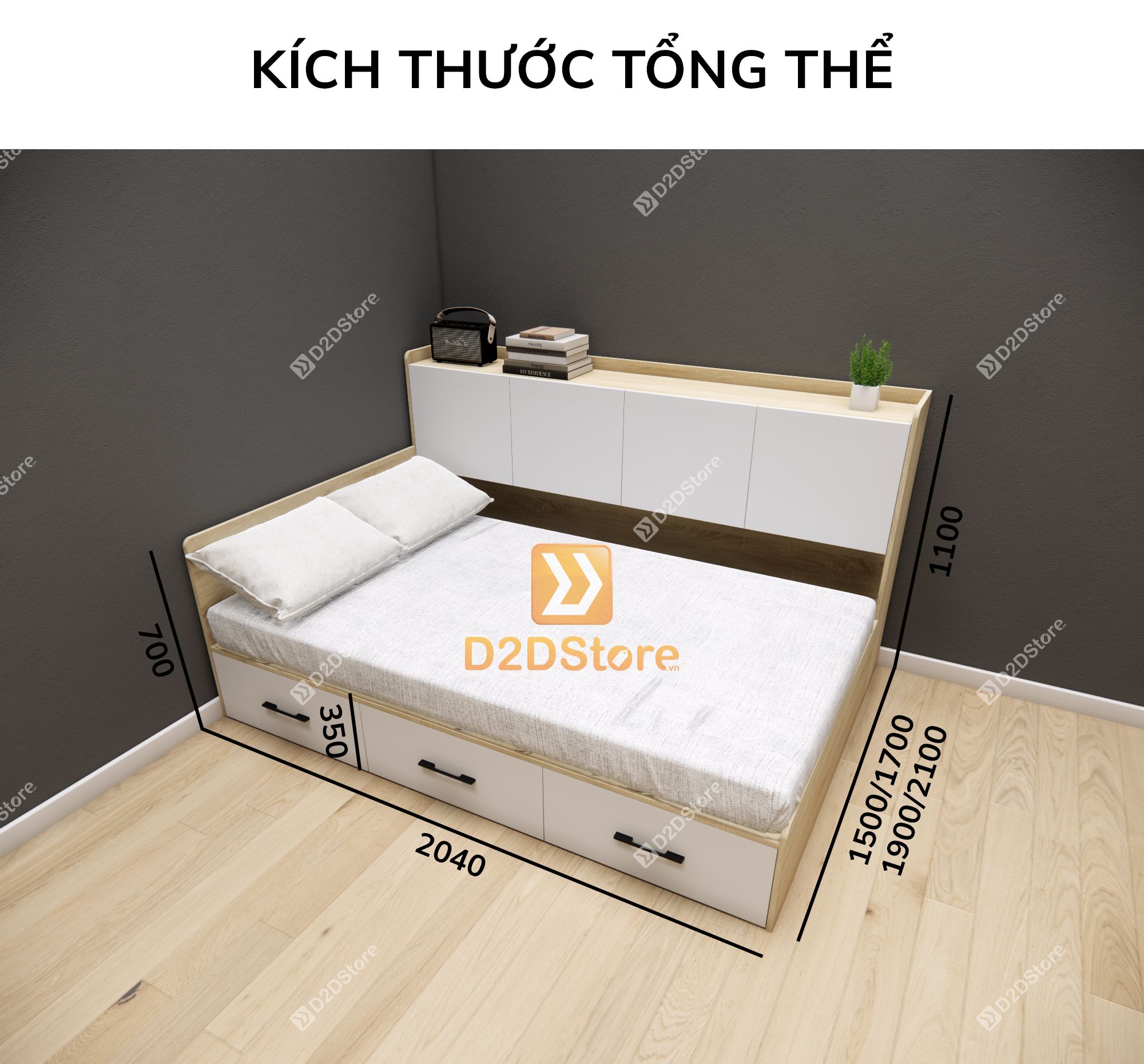  Giường ngủ kết hợp tủ kệ sách GDN.KS03 