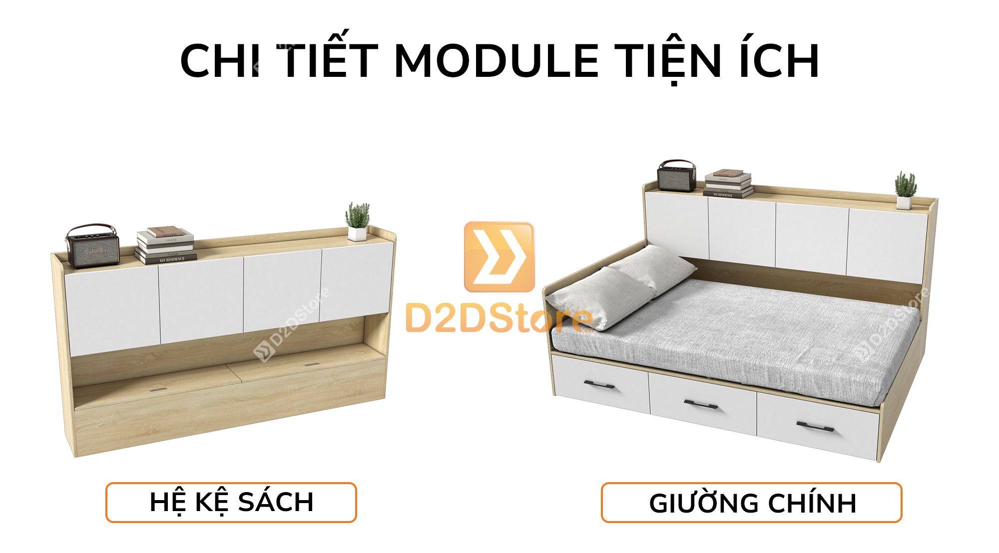  Giường ngủ kết hợp tủ kệ sách GDN.KS03 