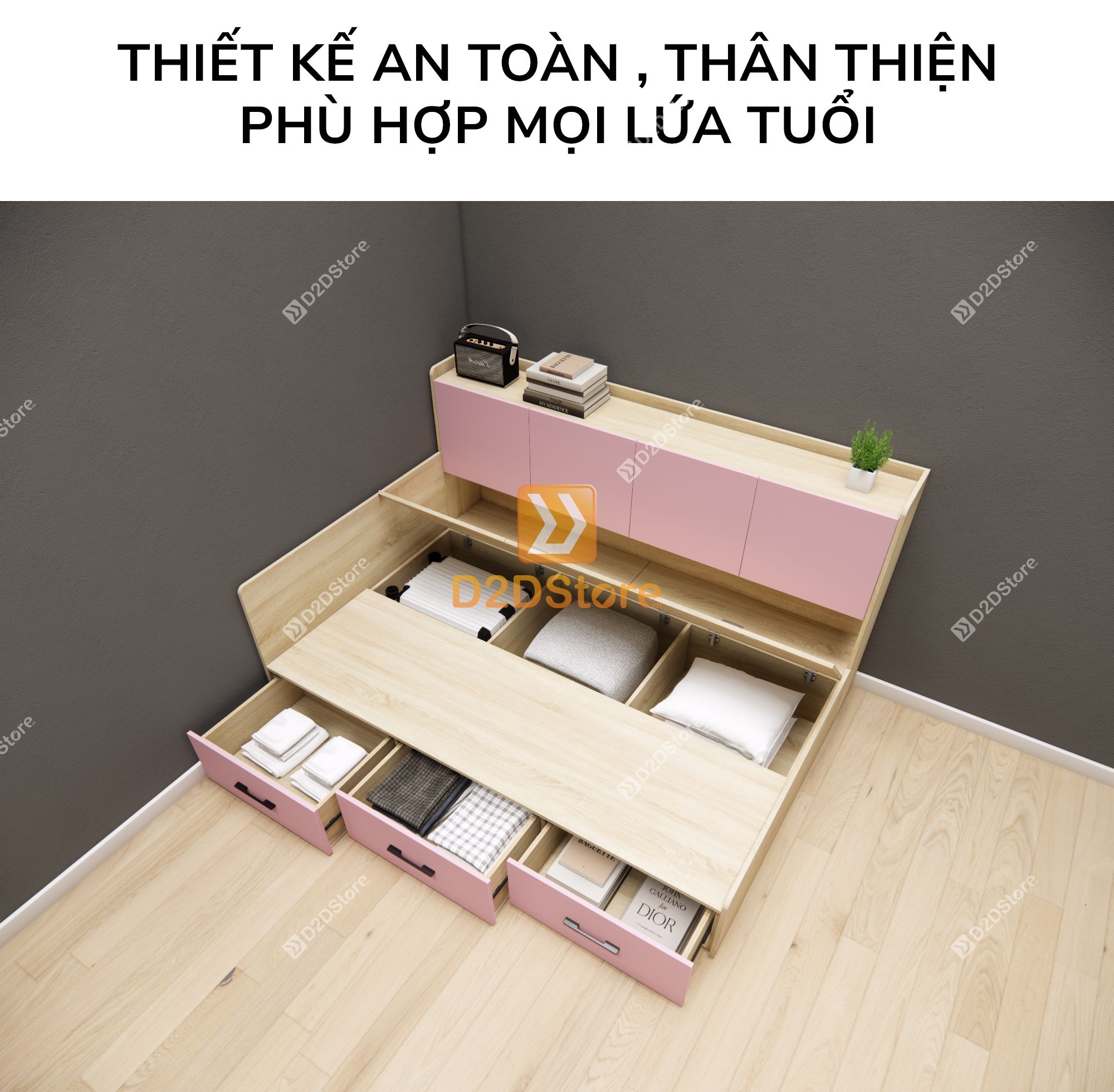  Giường ngủ kết hợp tủ kệ sách GDN.KS03 