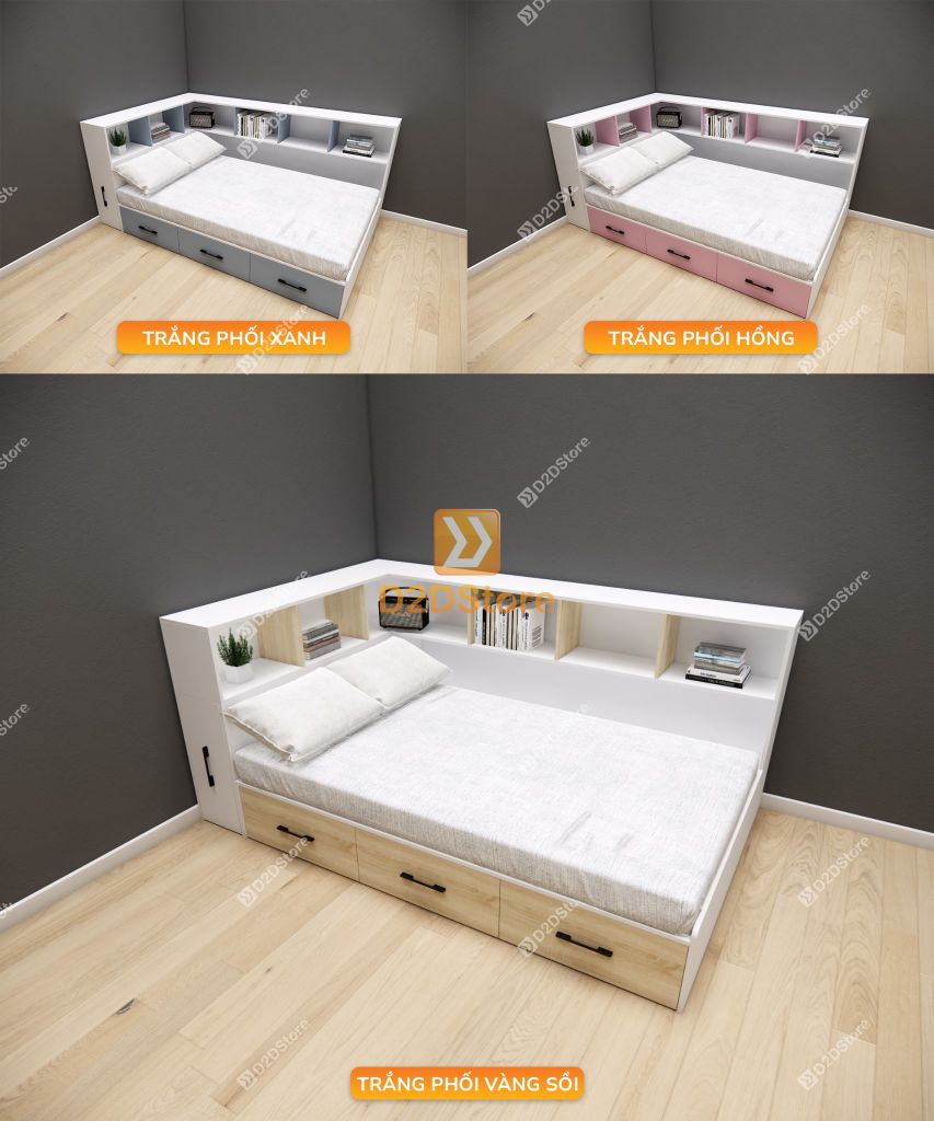 Giường ngủ kết hợp tủ kệ sách GDN.KS04