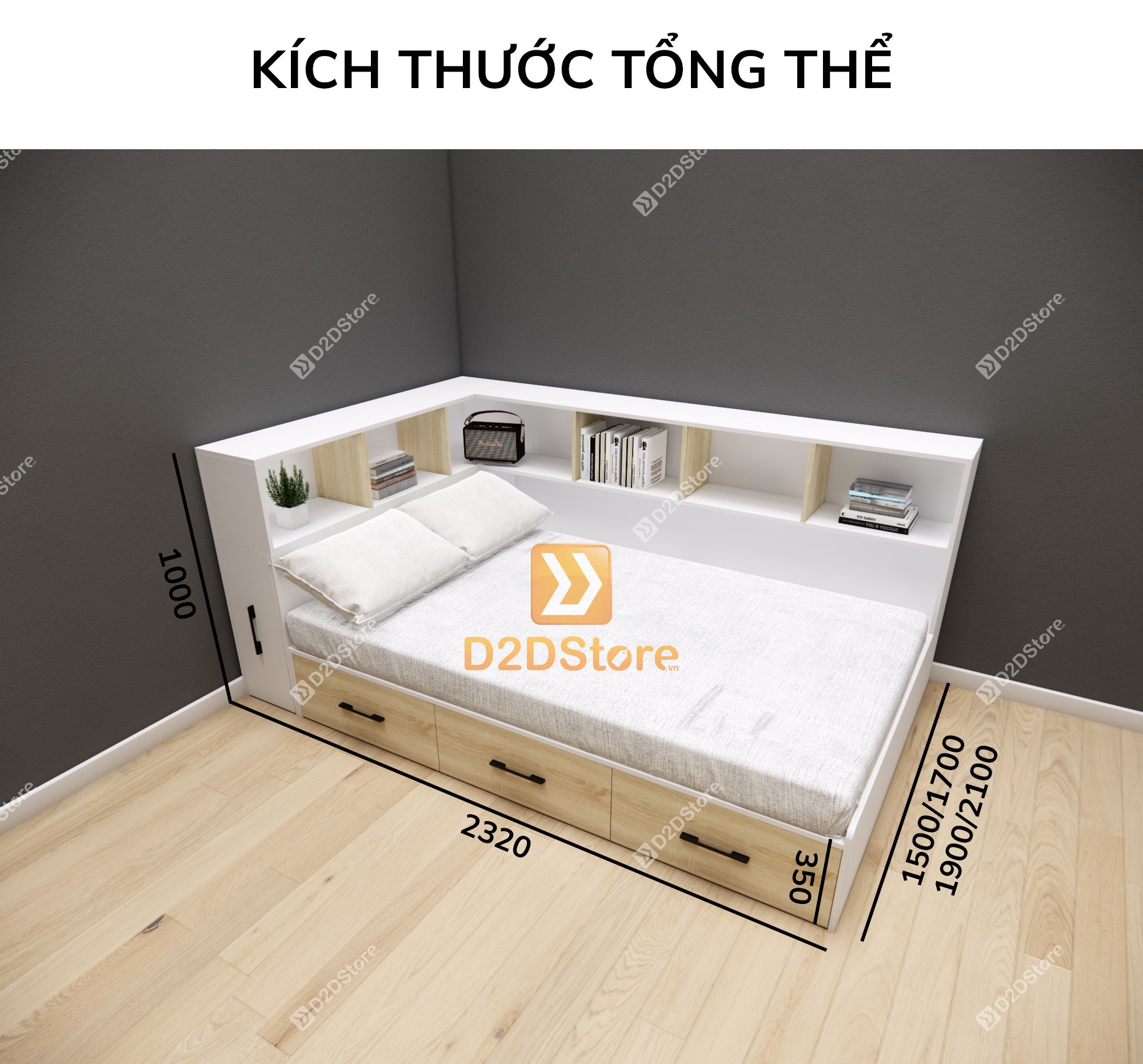  Giường ngủ kết hợp tủ kệ sách GDN.KS04 