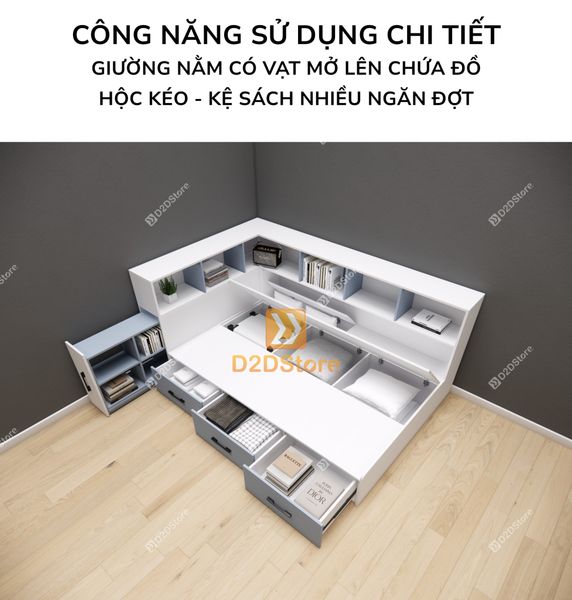 Giường ngủ kết hợp tủ kệ sách GDN.KS04