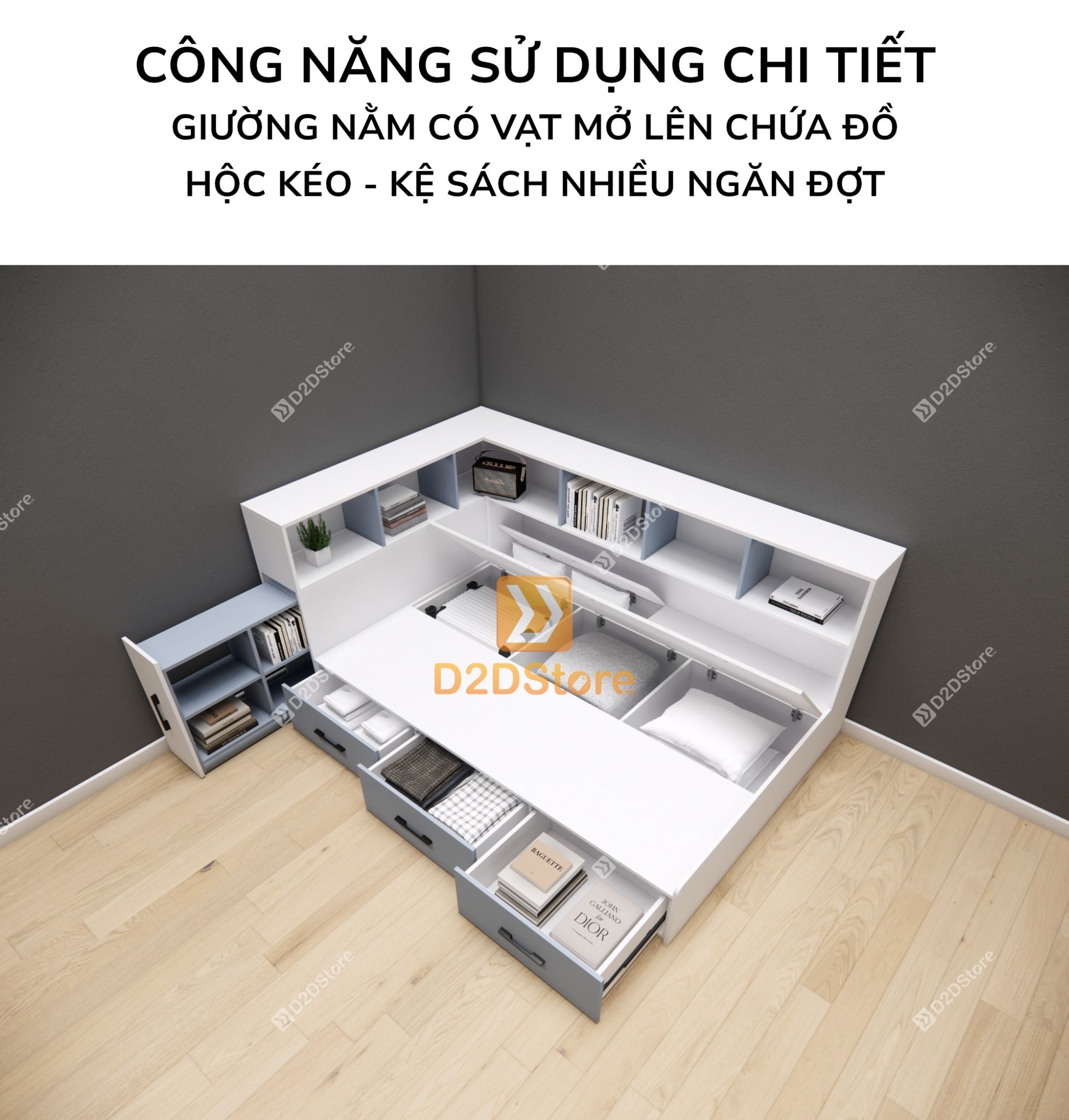  Giường ngủ kết hợp tủ kệ sách GDN.KS04 