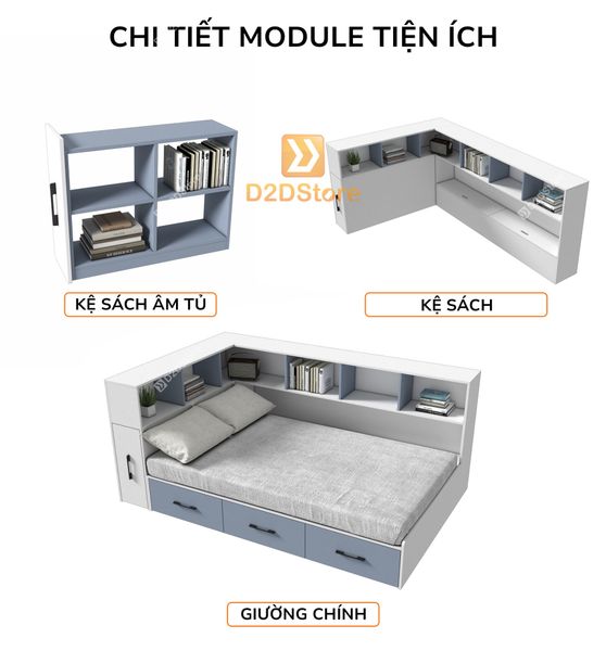 Giường ngủ kết hợp tủ kệ sách GDN.KS04