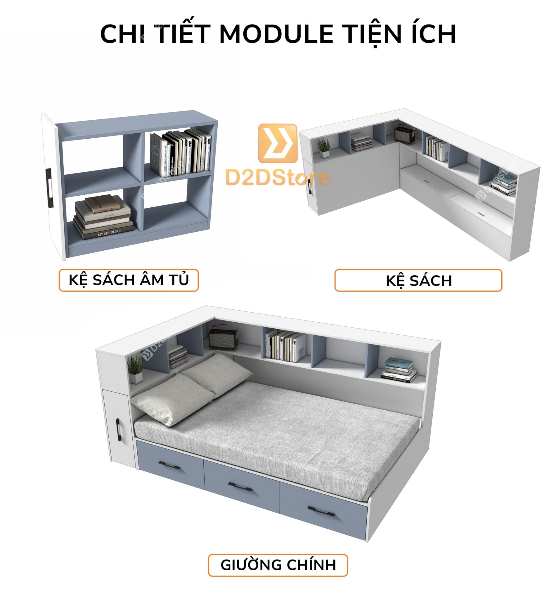  Giường ngủ kết hợp tủ kệ sách GDN.KS04 