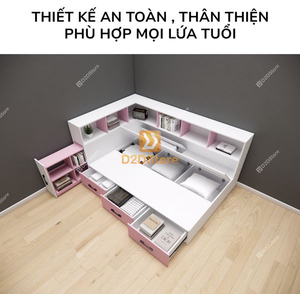 Giường ngủ kết hợp tủ kệ sách GDN.KS04