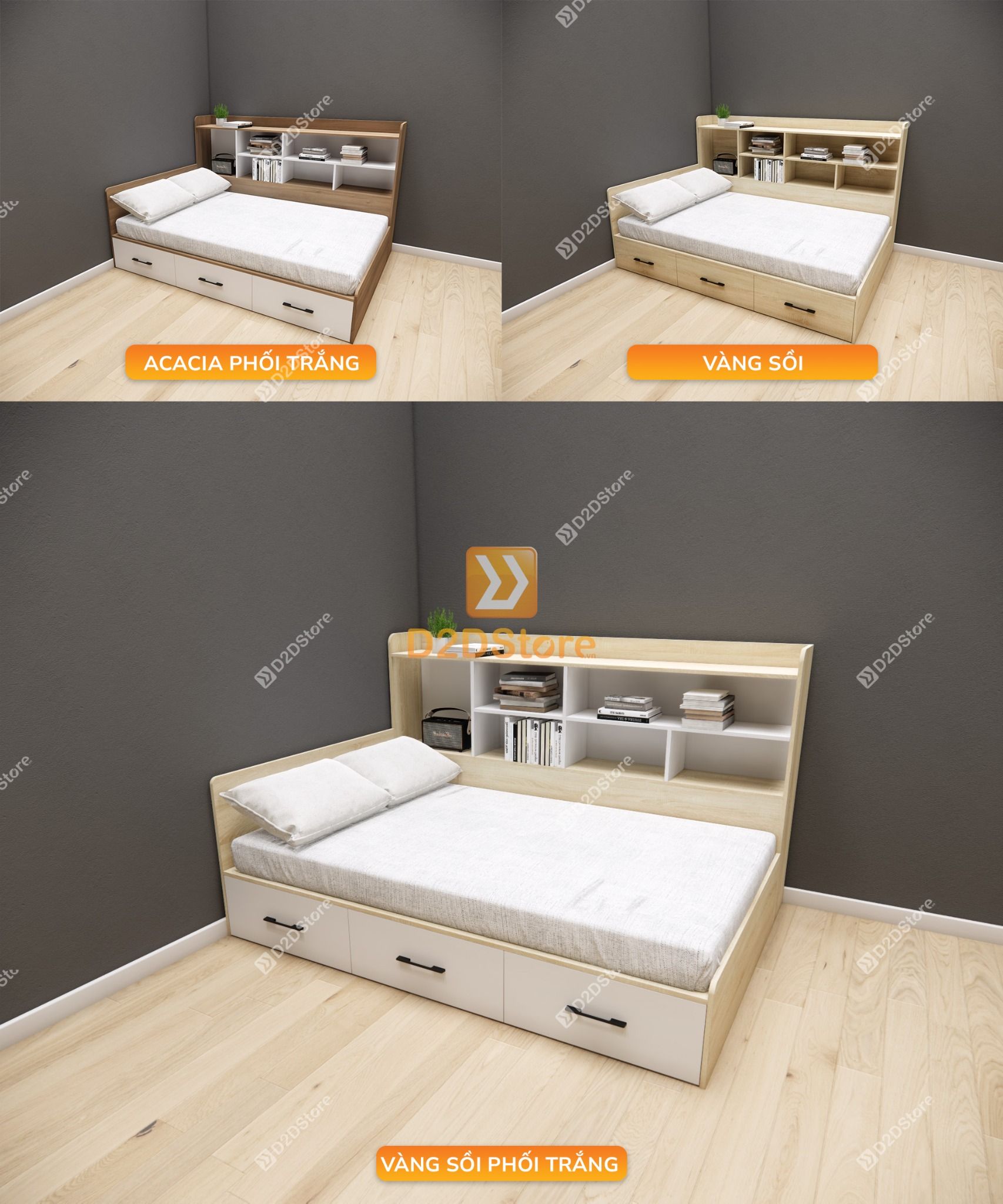  Giường ngủ kết hợp tủ kệ sách GDN.KS05 
