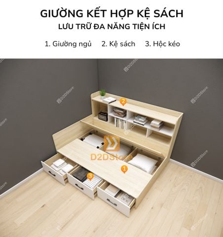 Giường ngủ kết hợp tủ kệ sách GDN.KS05