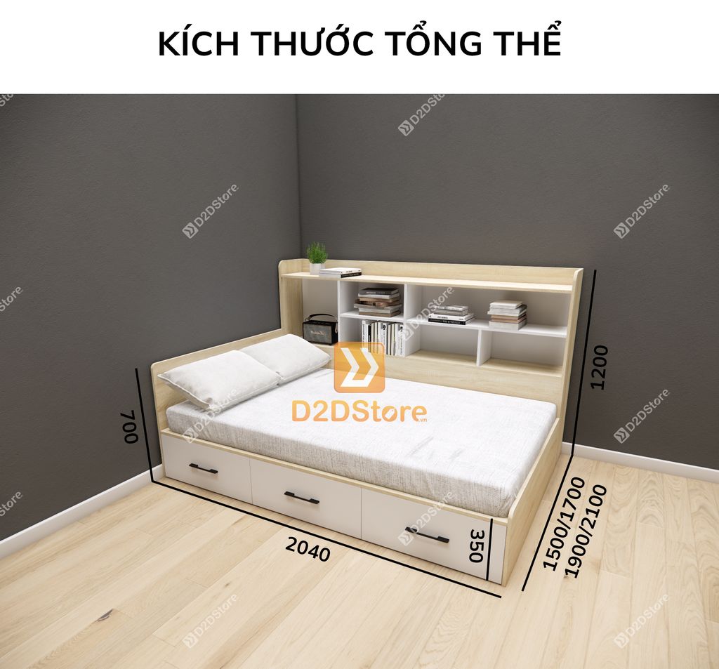 Giường ngủ kết hợp tủ kệ sách GDN.KS05
