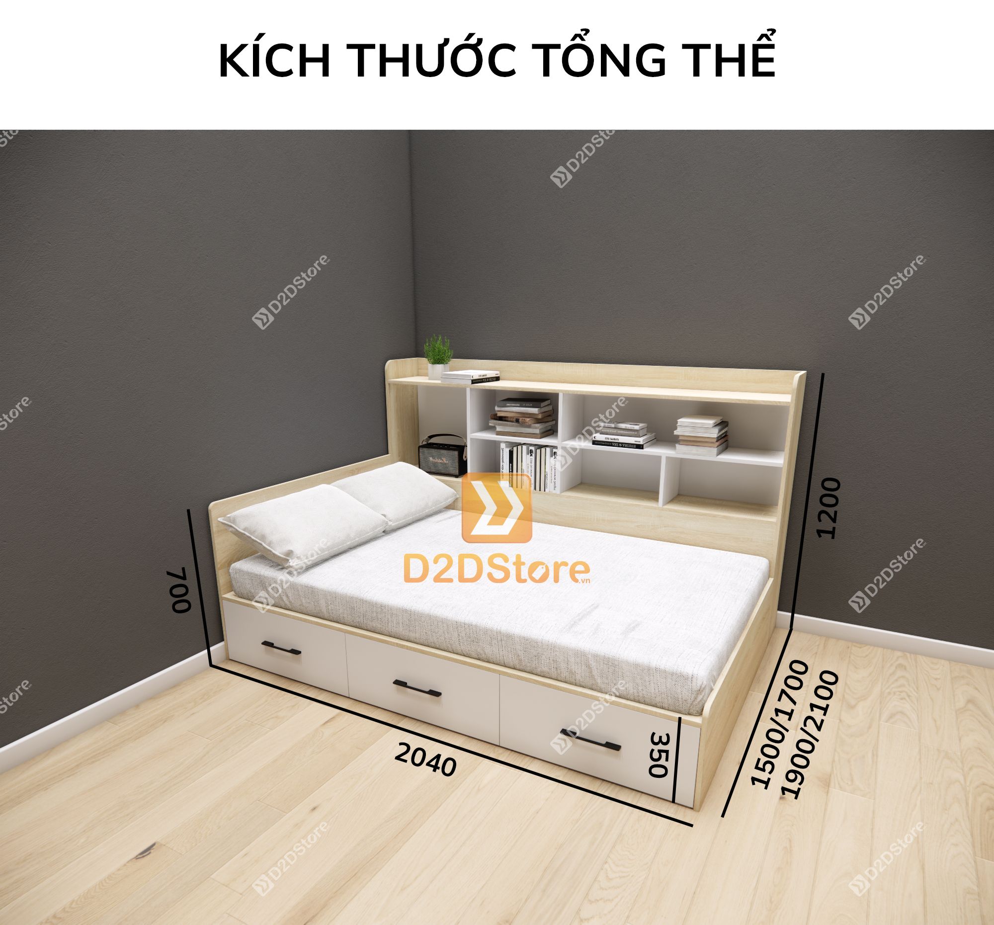  Giường ngủ kết hợp tủ kệ sách GDN.KS05 