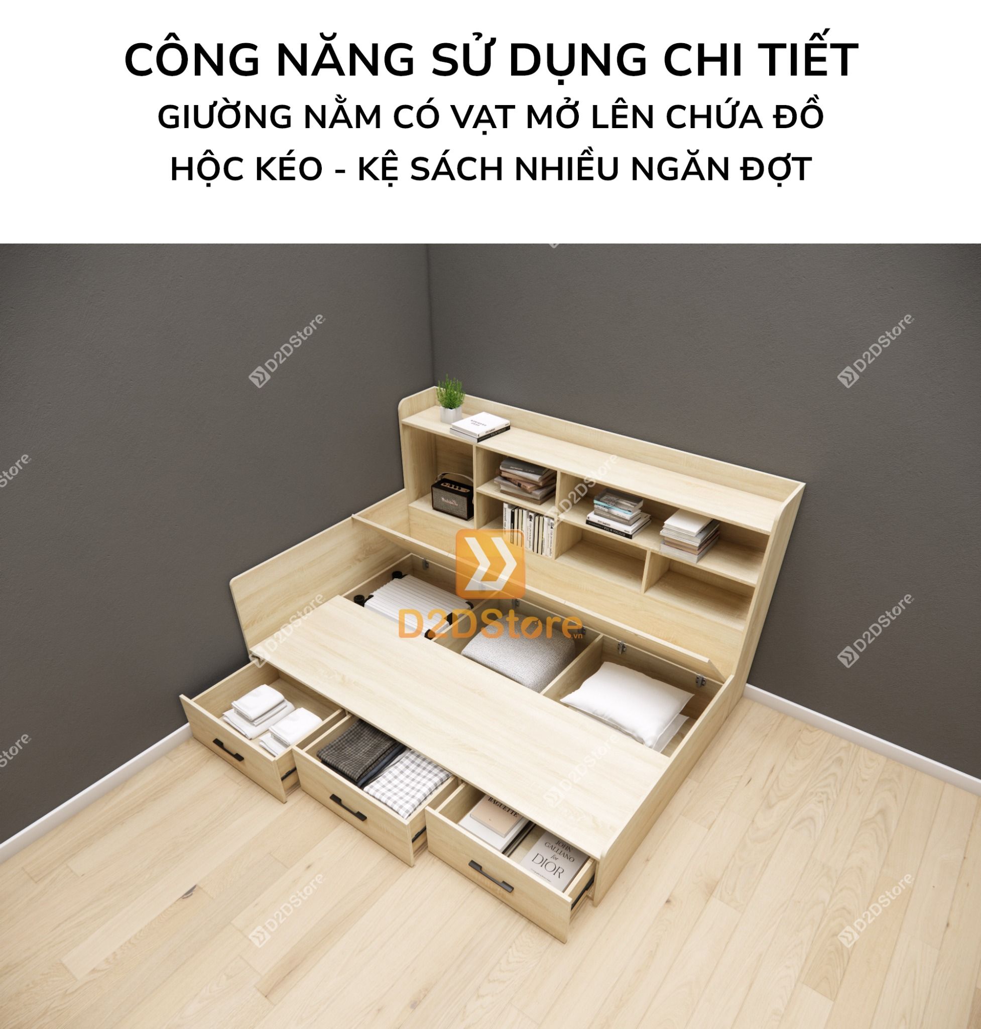  Giường ngủ kết hợp tủ kệ sách GDN.KS05 