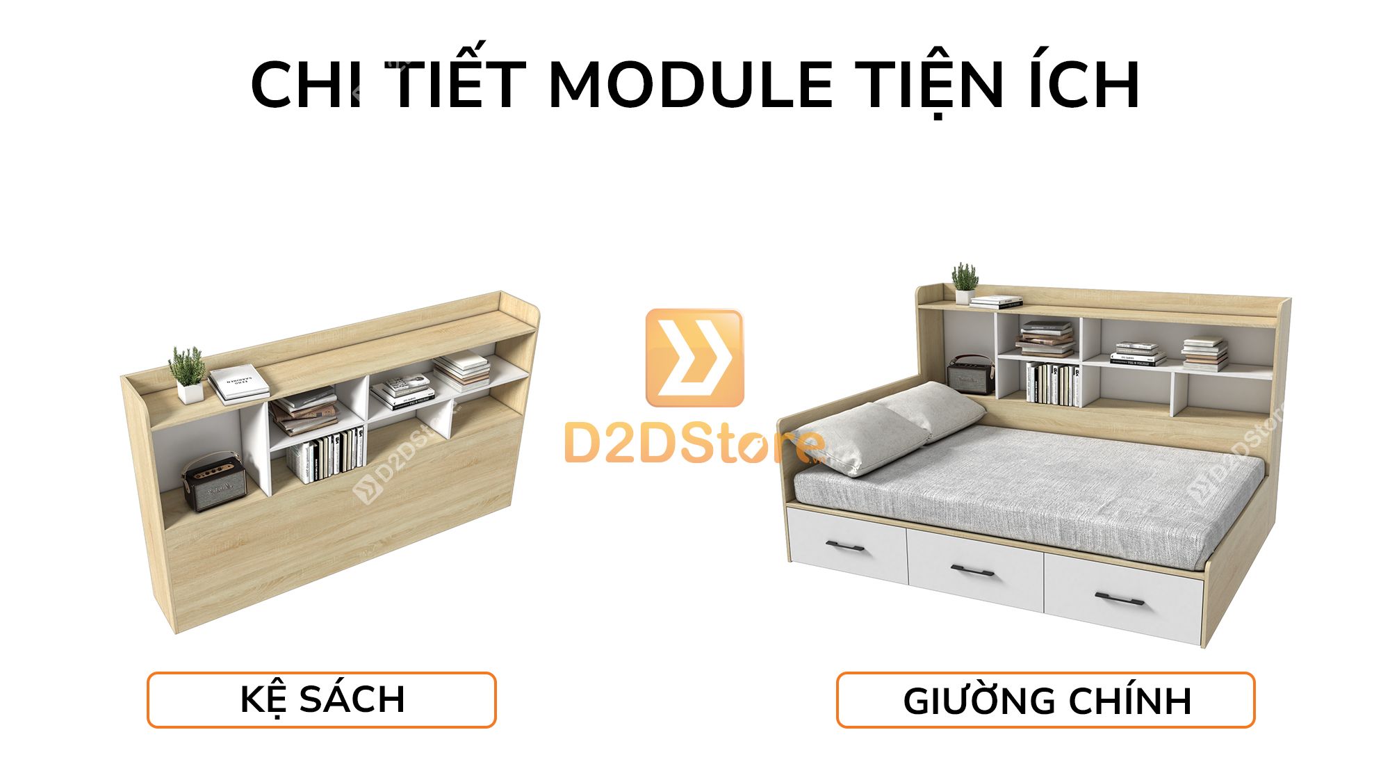  Giường ngủ kết hợp tủ kệ sách GDN.KS05 
