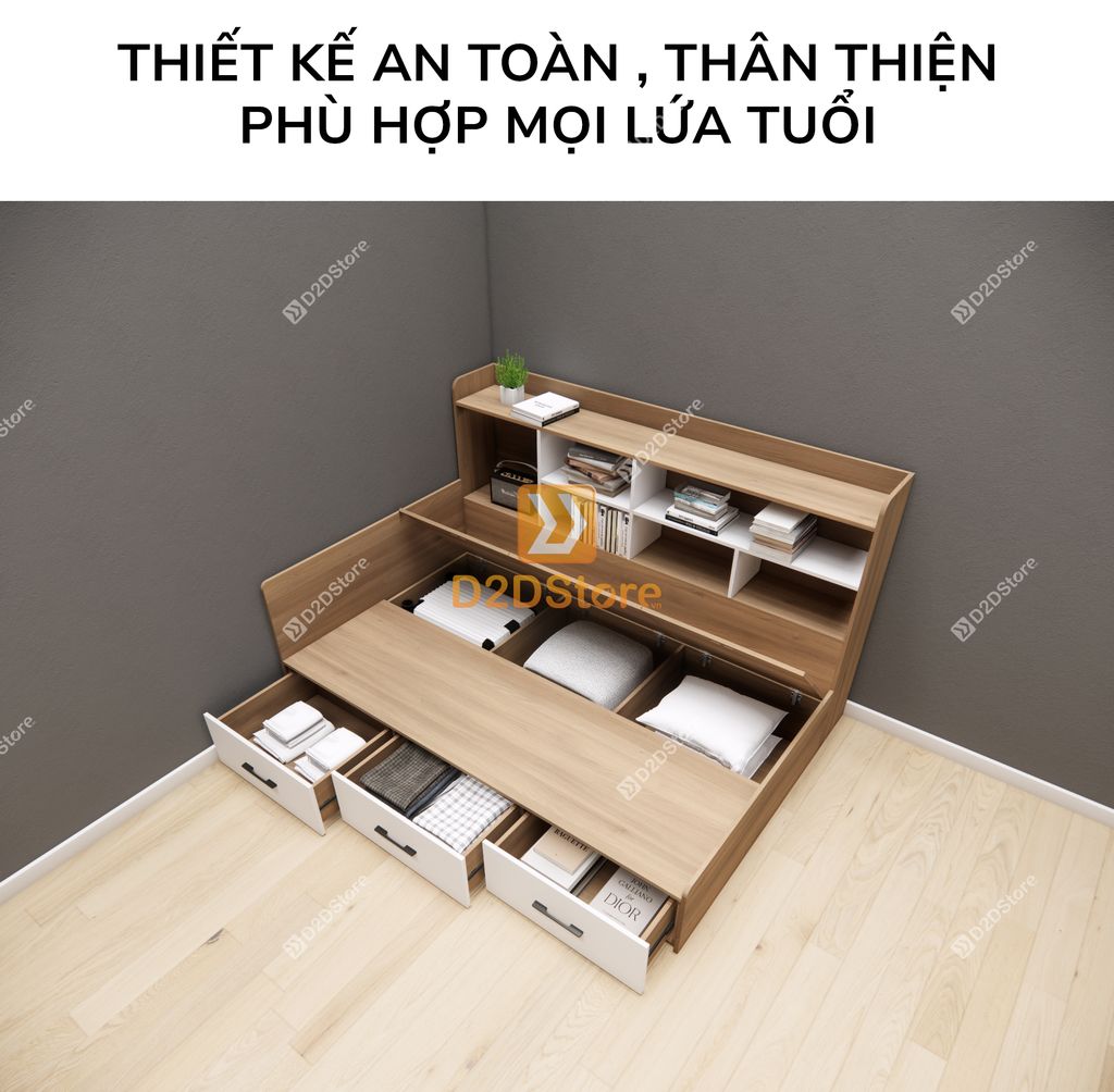 Giường ngủ kết hợp tủ kệ sách GDN.KS05