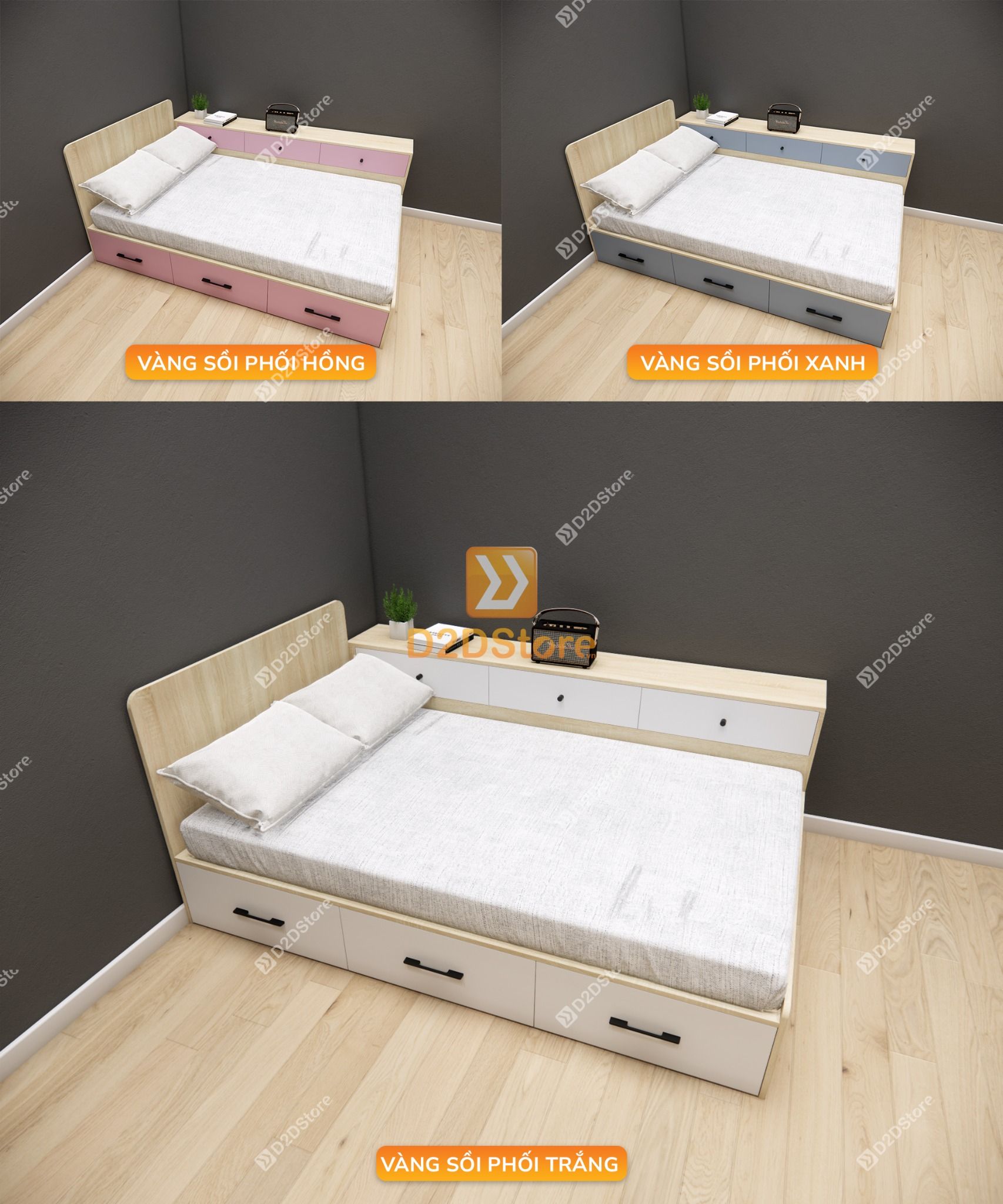  Giường ngủ kết hợp tủ kệ sách GDN.KS06 
