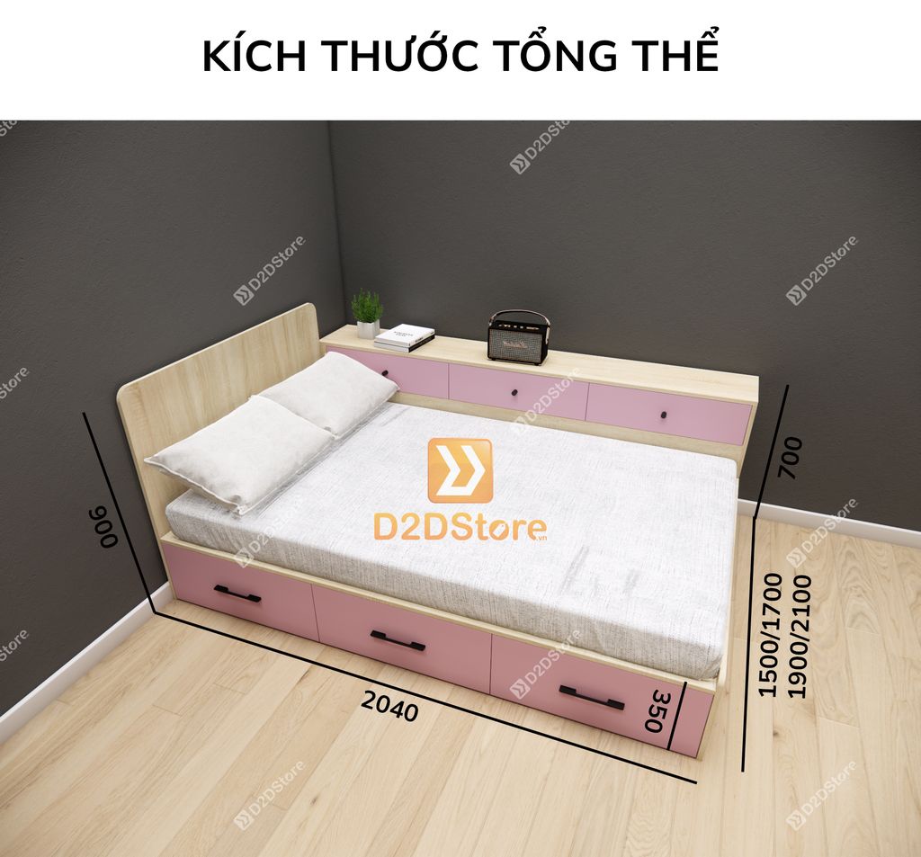 Giường ngủ kết hợp tủ kệ sách GDN.KS06