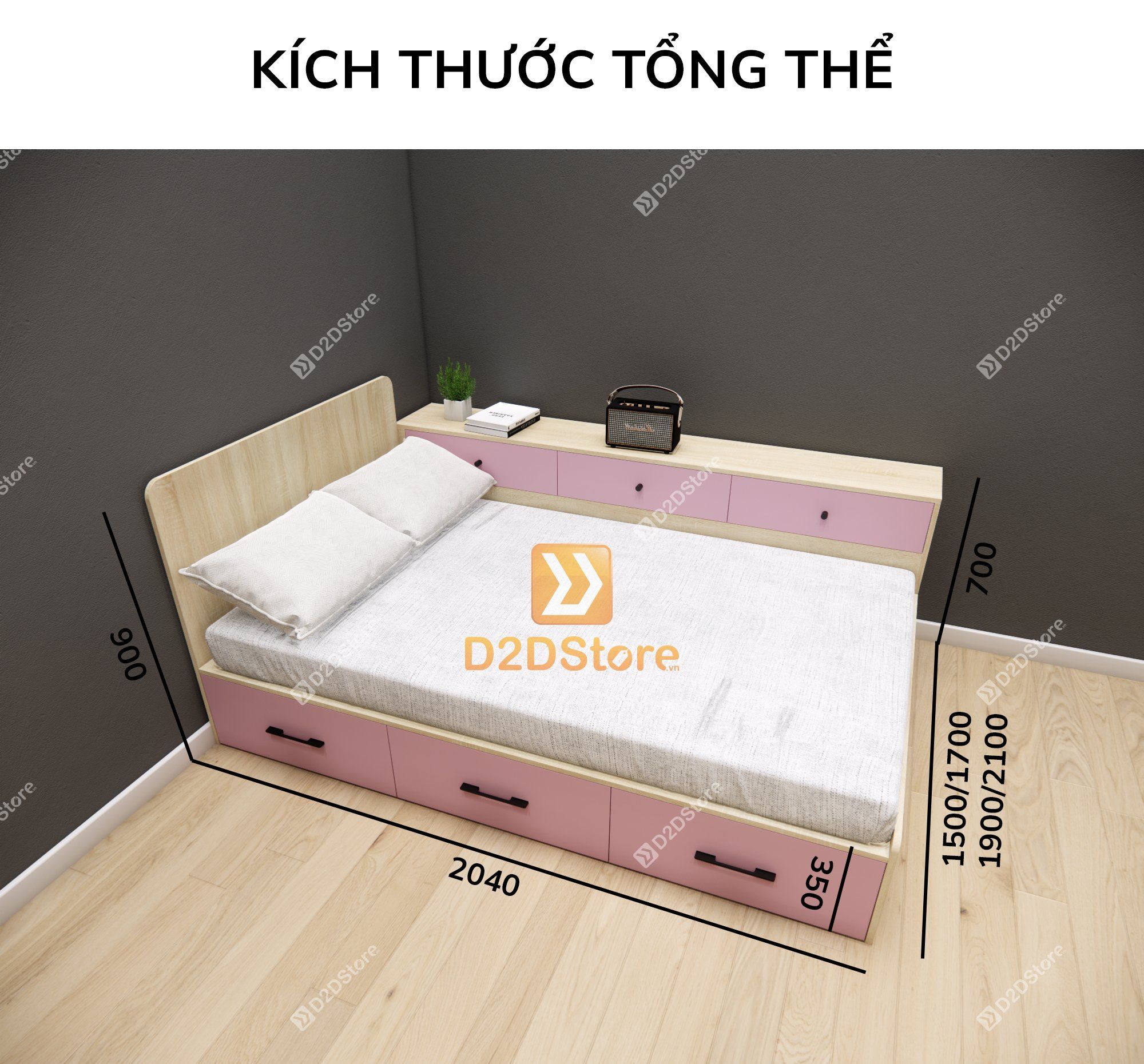  Giường ngủ kết hợp tủ kệ sách GDN.KS06 