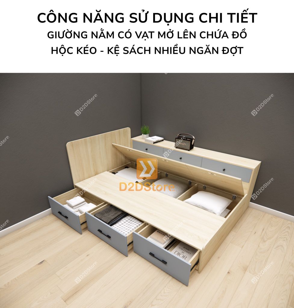 Giường ngủ kết hợp tủ kệ sách GDN.KS06