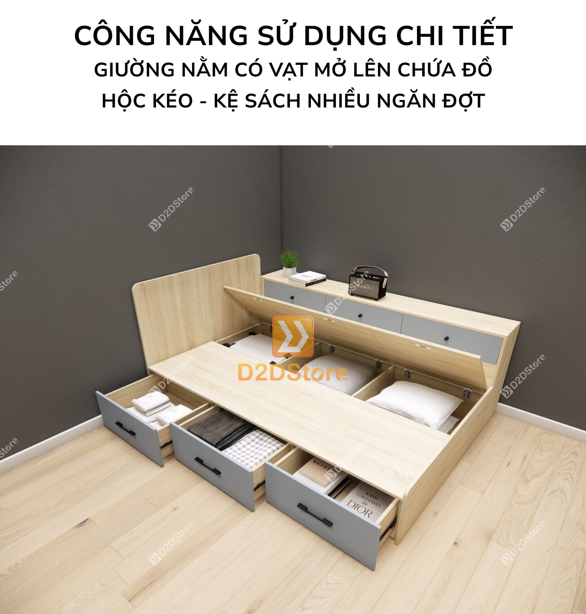  Giường ngủ kết hợp tủ kệ sách GDN.KS06 