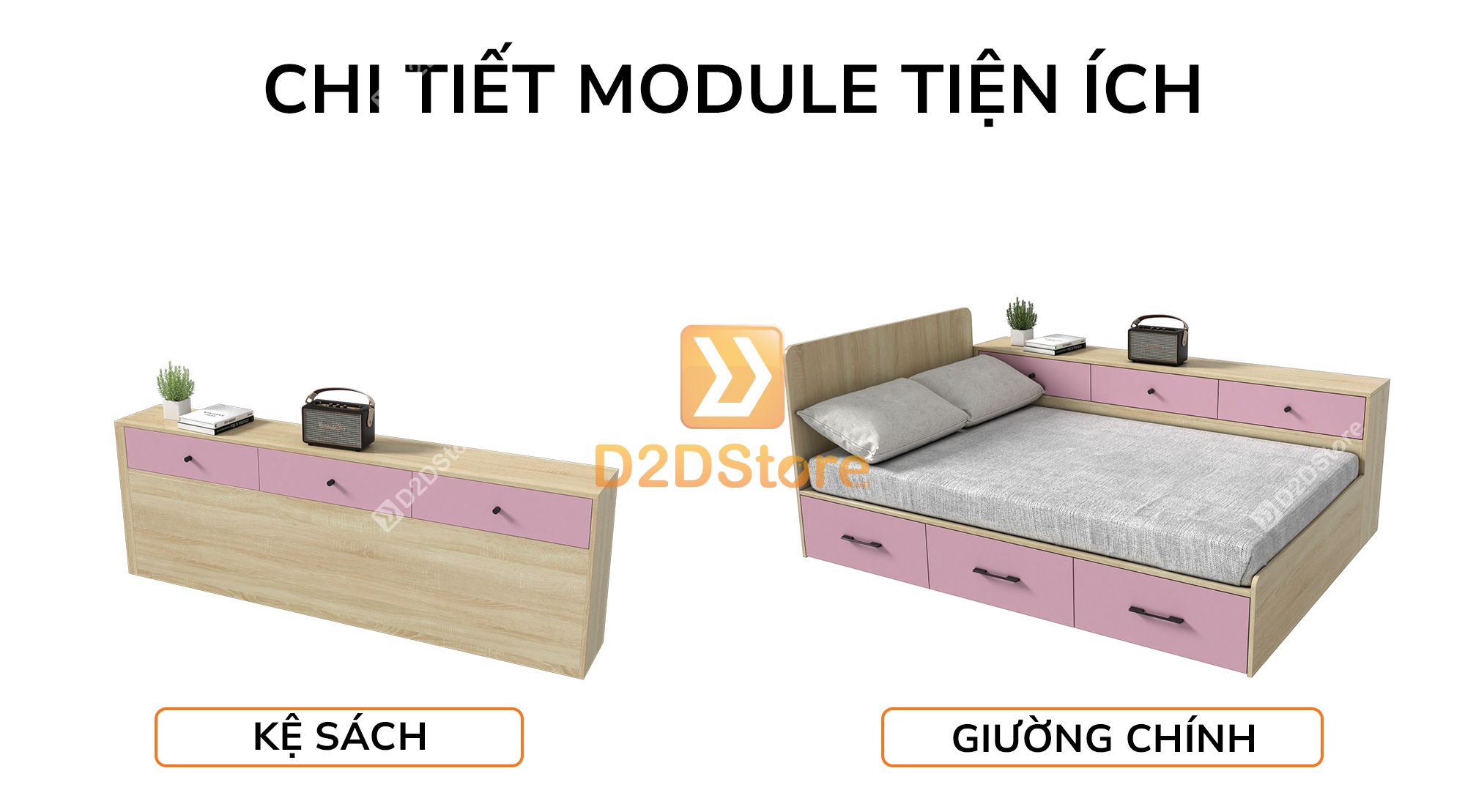  Giường ngủ kết hợp tủ kệ sách GDN.KS06 