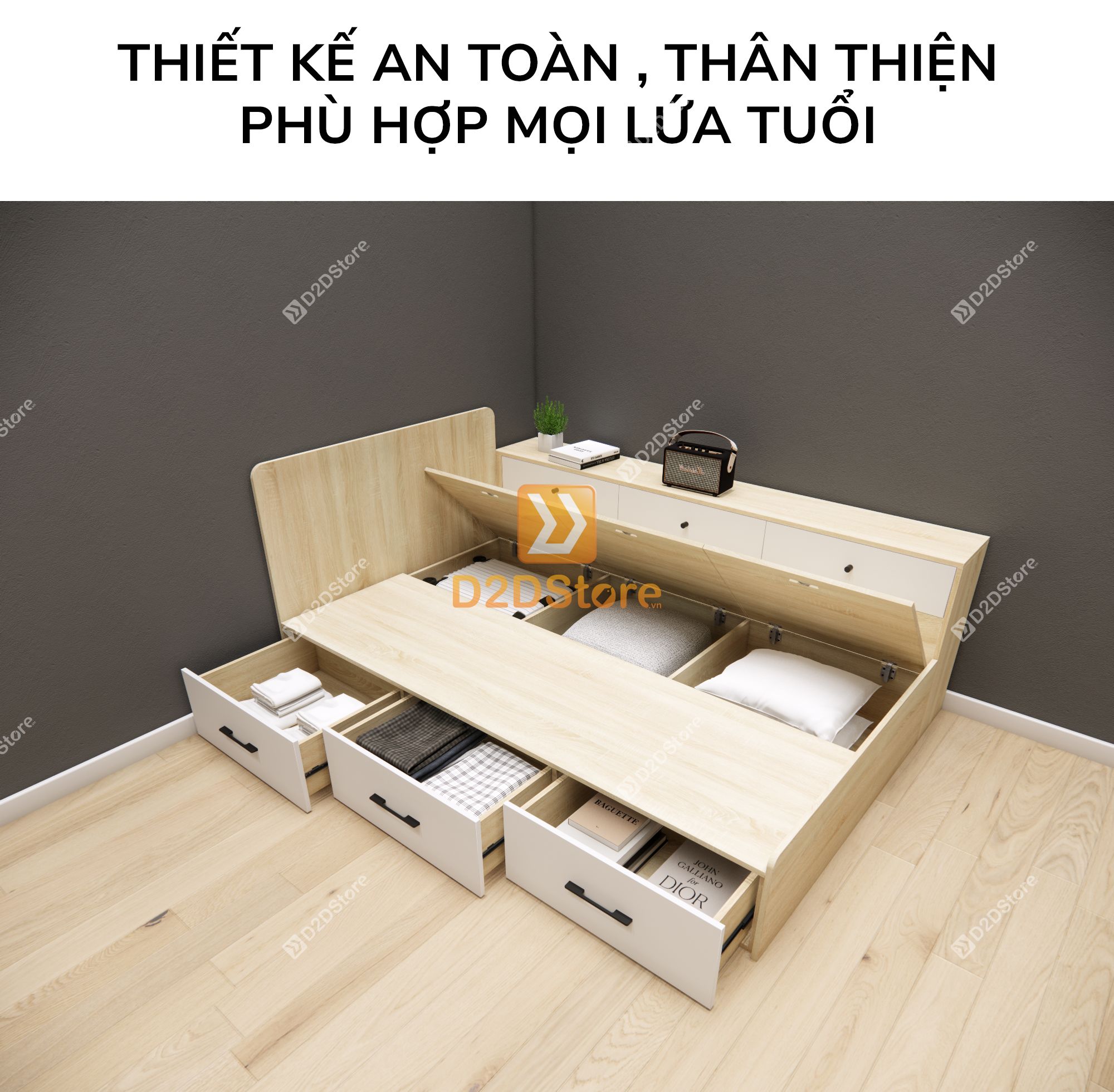  Giường ngủ kết hợp tủ kệ sách GDN.KS06 