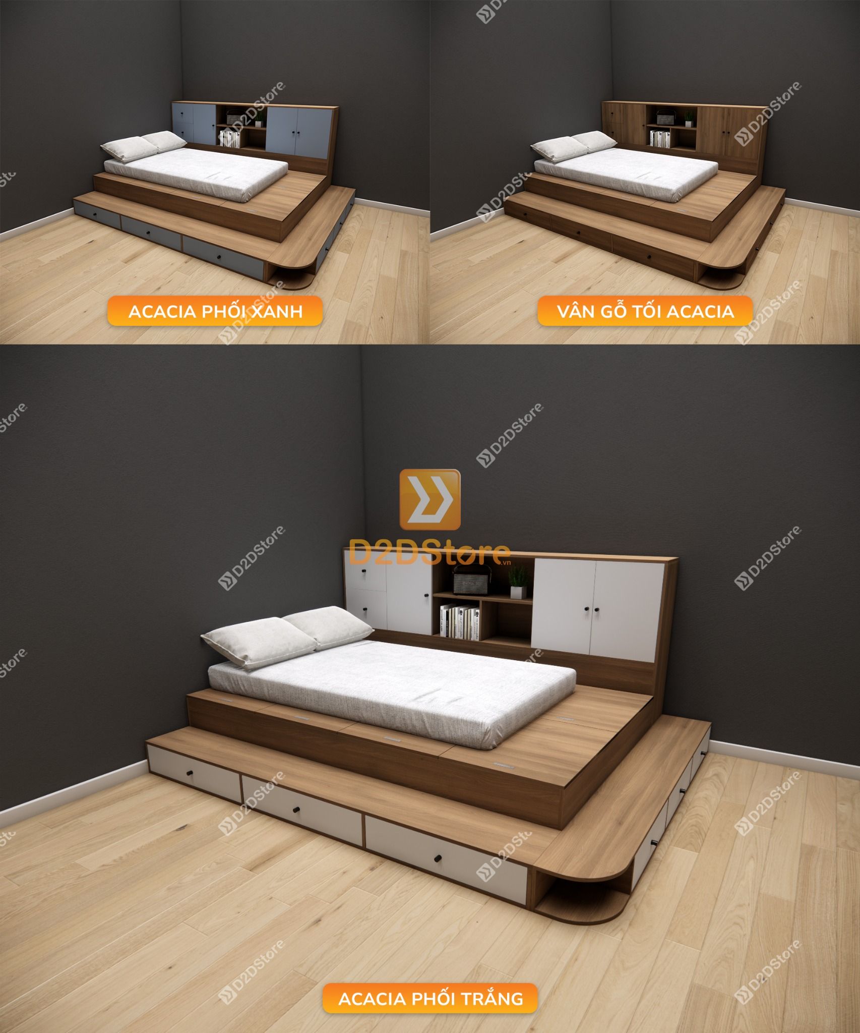  Giường ngủ kết hợp tủ kệ sách GDN.KS07 