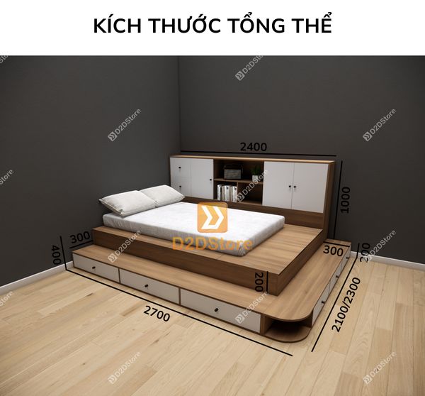 Giường ngủ kết hợp tủ kệ sách GDN.KS07