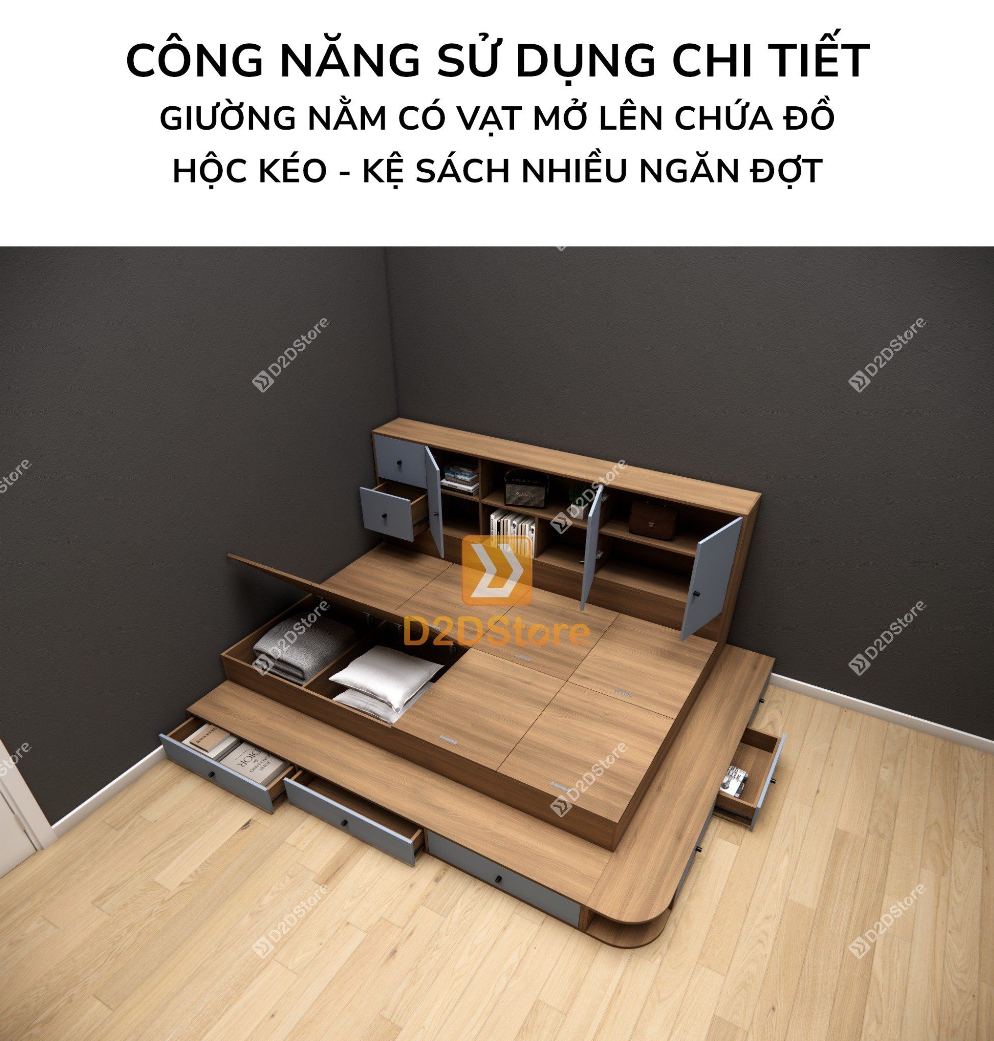  Giường ngủ kết hợp tủ kệ sách GDN.KS07 