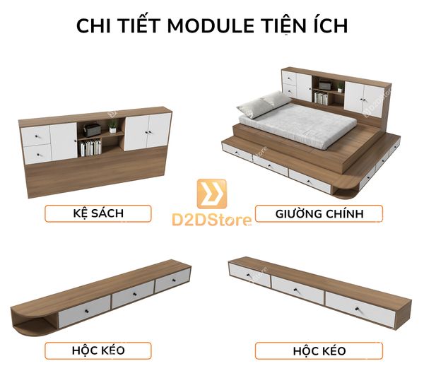 Giường ngủ kết hợp tủ kệ sách GDN.KS07