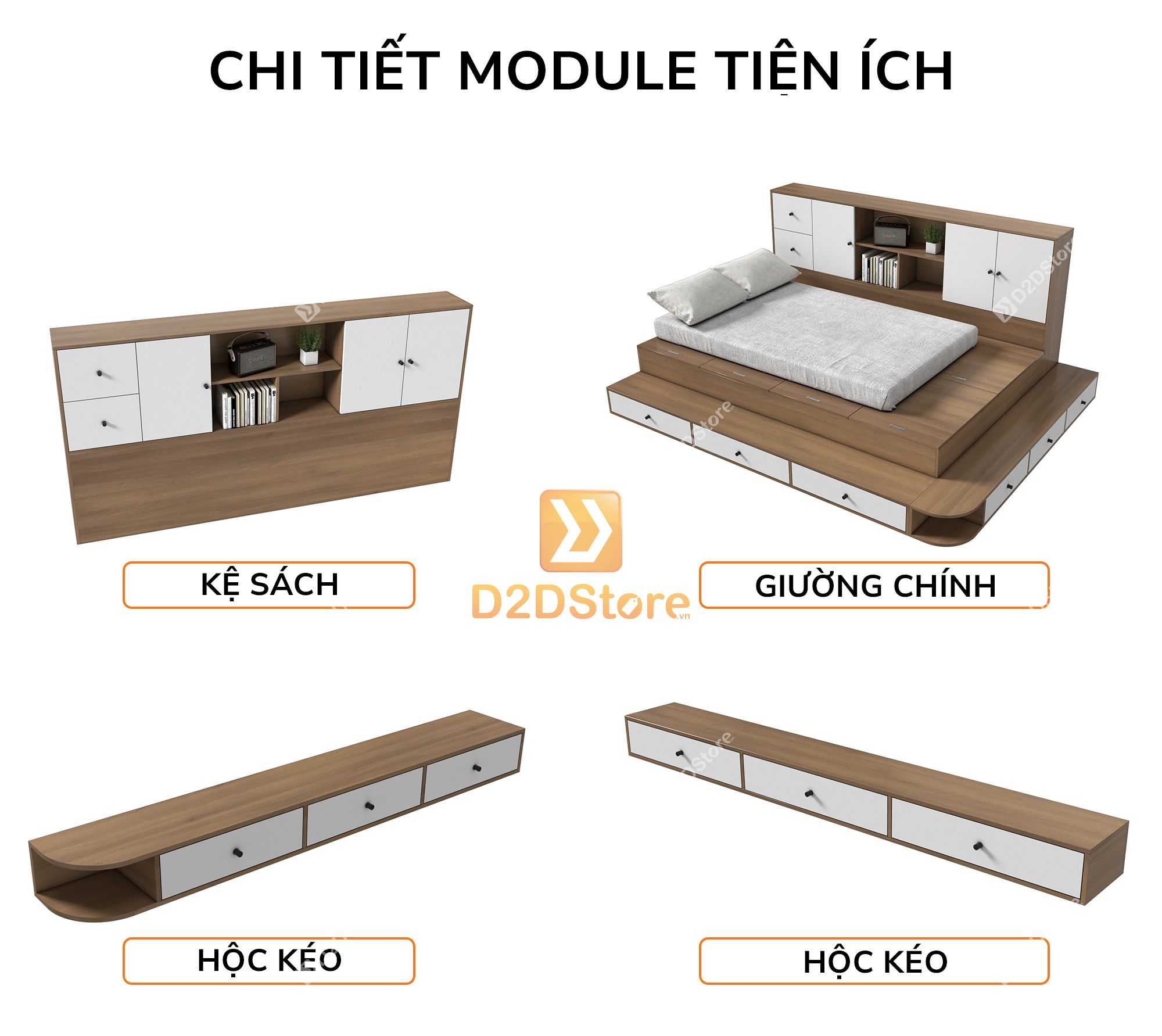  Giường ngủ kết hợp tủ kệ sách GDN.KS07 