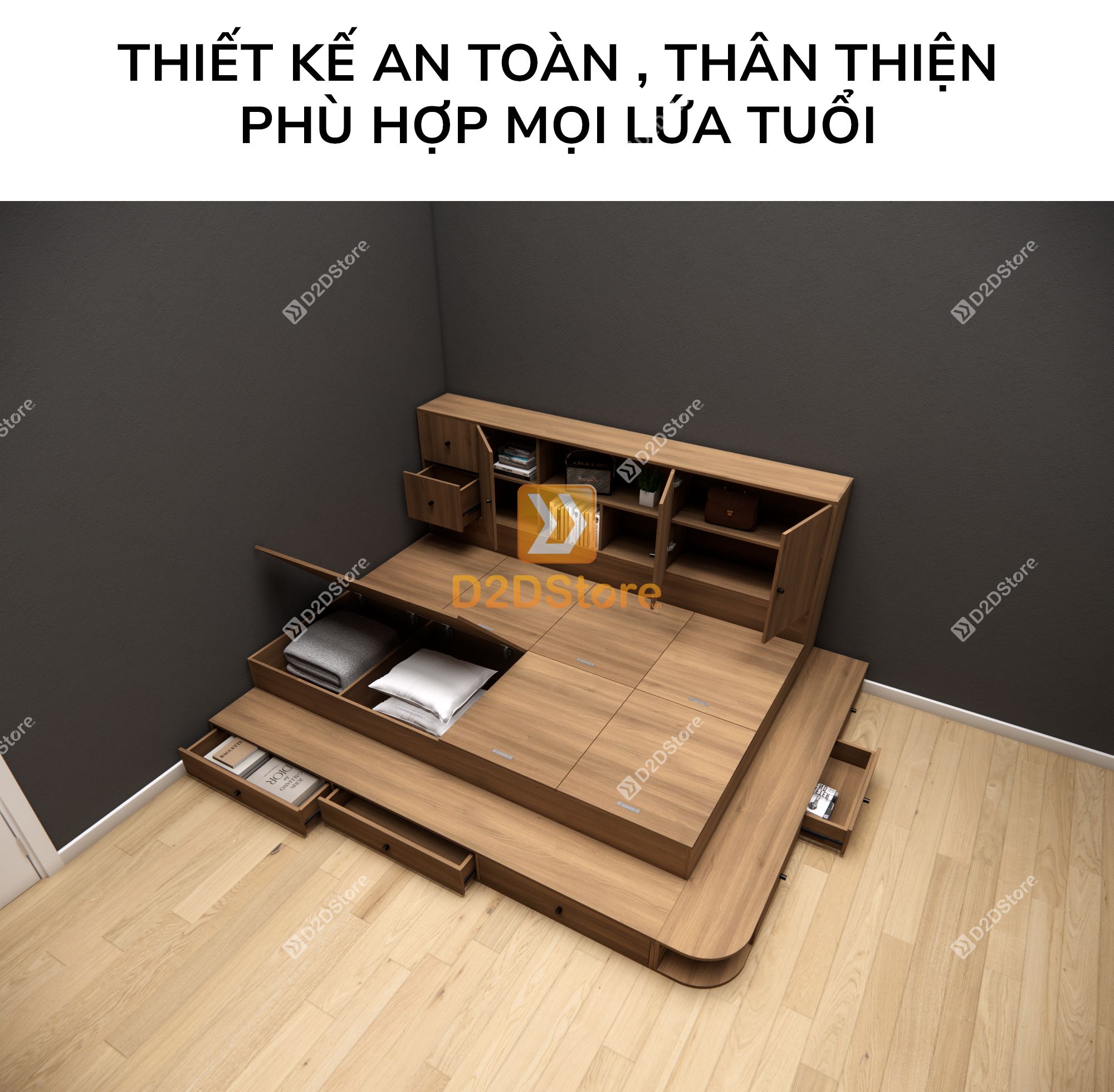  Giường ngủ kết hợp tủ kệ sách GDN.KS07 
