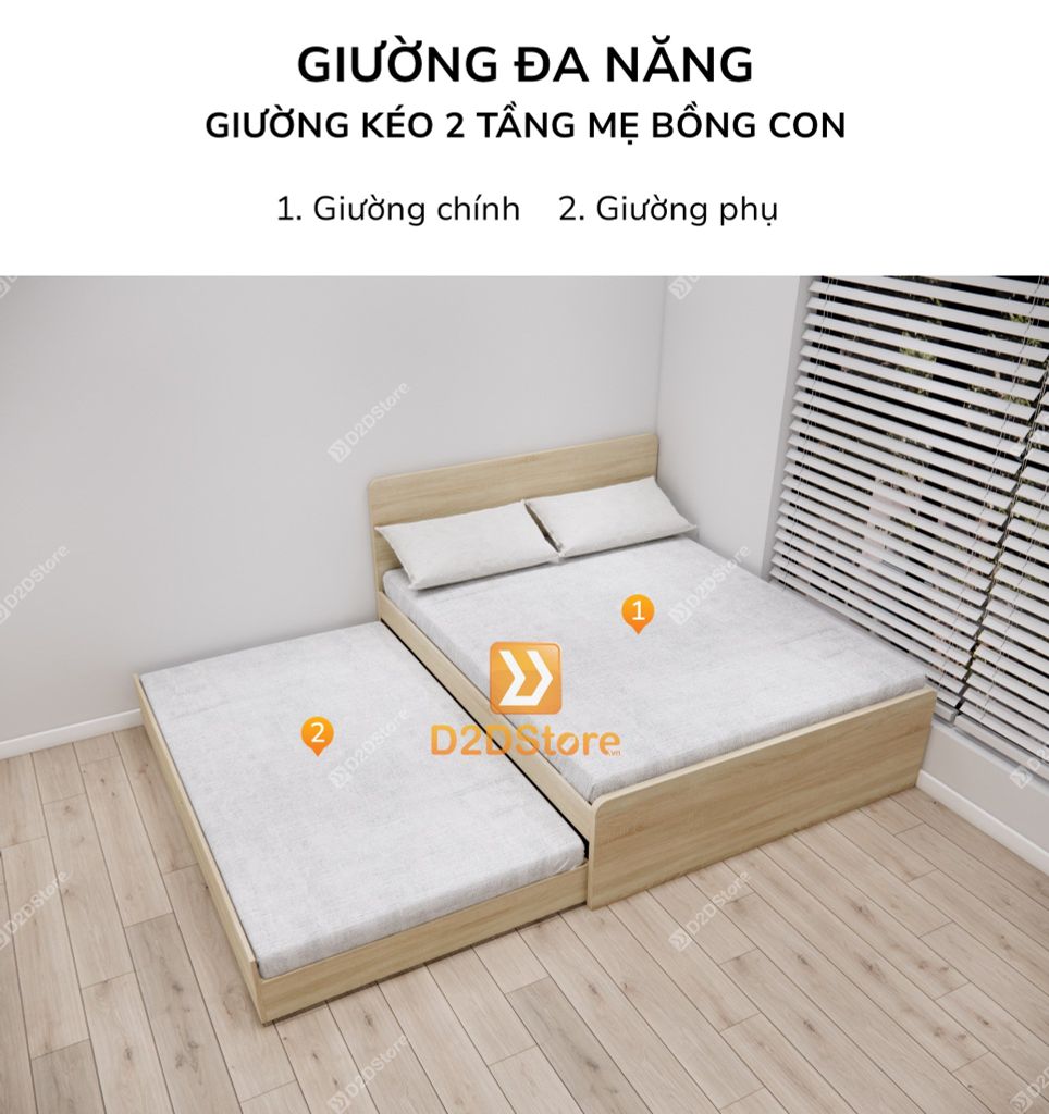 Giường kéo 2 tầng mẹ bồng con nhiều kích thước mã BC.GMC02