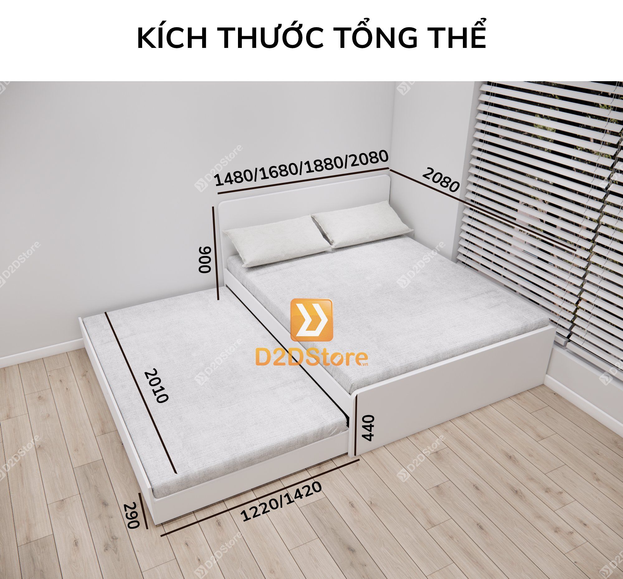  Giường kéo 2 tầng mẹ bồng con nhiều kích thước mã BC.GMC02 