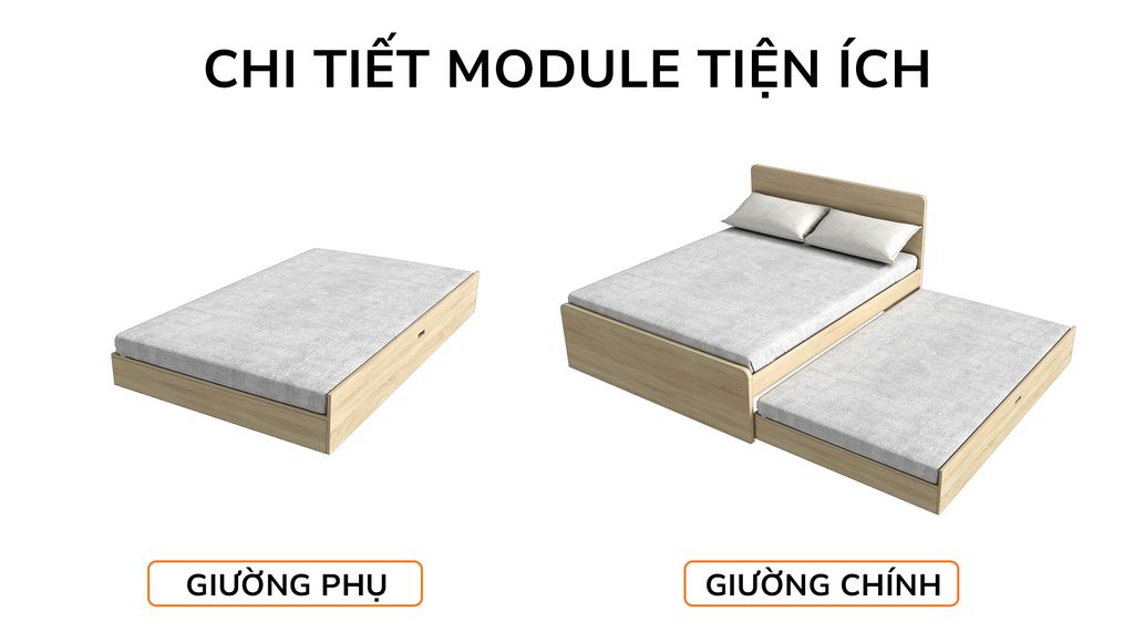 Giường kéo 2 tầng mẹ bồng con nhiều kích thước mã BC.GMC02