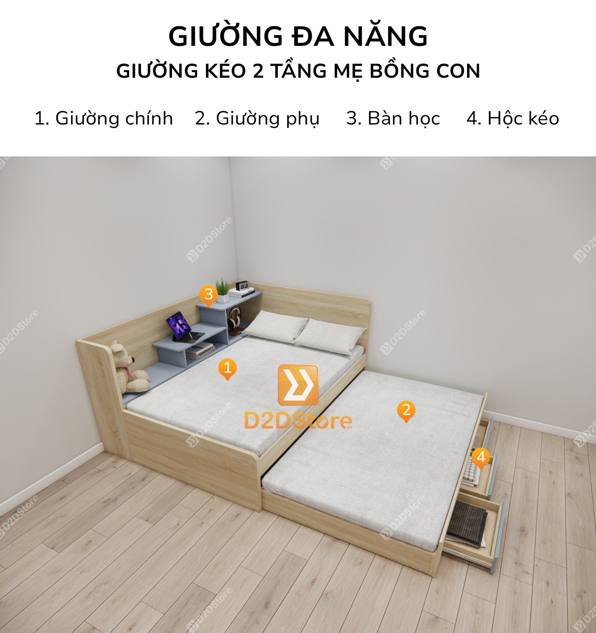  Giường kéo 2 tầng thông minh nhiều kích thước mã BC.GMC16 