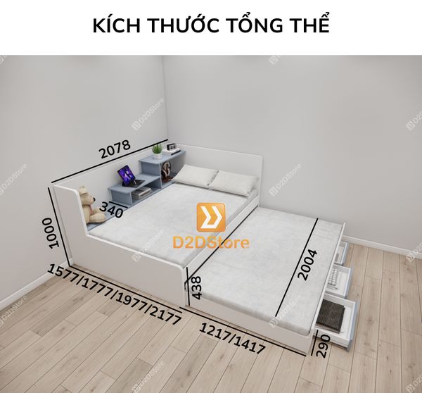 Giường kéo 2 tầng thông minh nhiều kích thước mã BC.GMC16